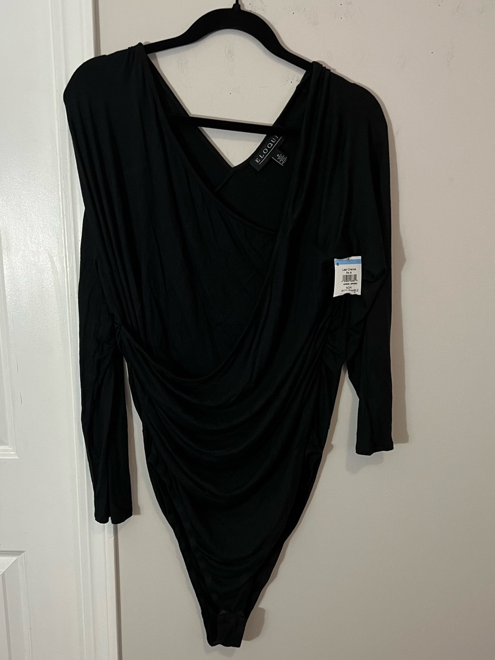 NWT Eloquii Black Draped Crossover Long-Sleeve Bodysuit,16